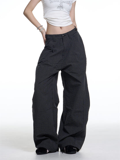 Amerikaanse retro geruite wijde machete casual broek voor dames