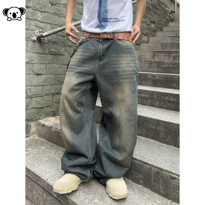 Washed Straight-Length Denim Pants