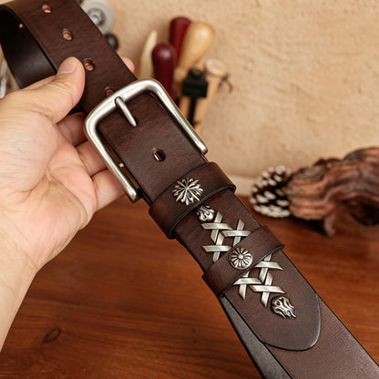 American retro top-grain cowhide belt