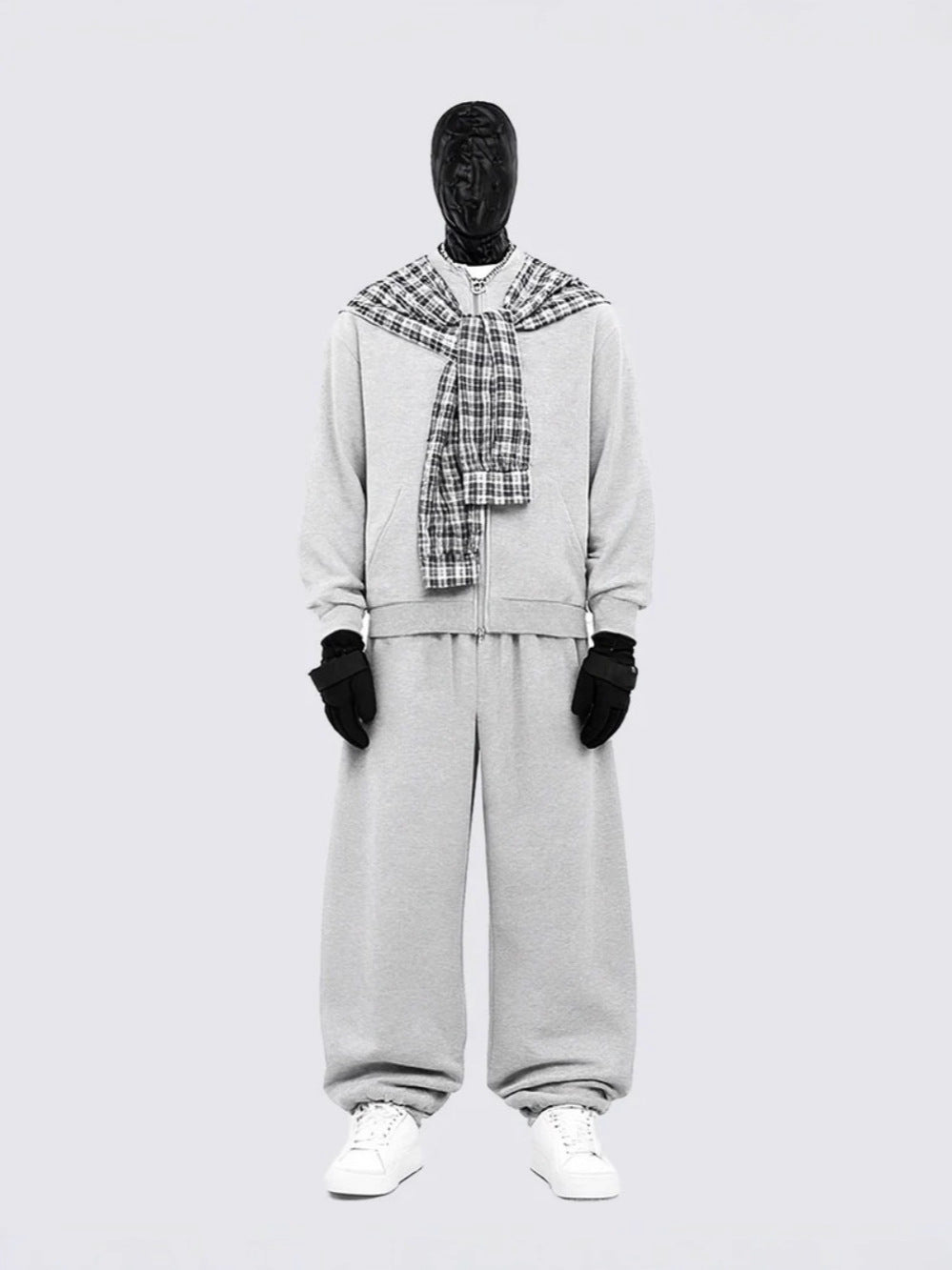 Plaid two-piece hooded casual men's suit