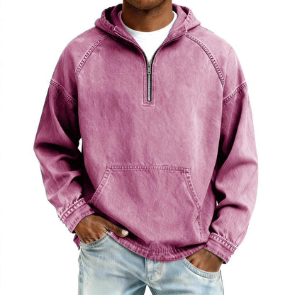 Mens Retro Half Zip Hooded Sweatshirt