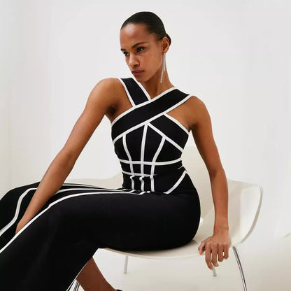 Summer Retro Stretch Geometric Bandage Dress