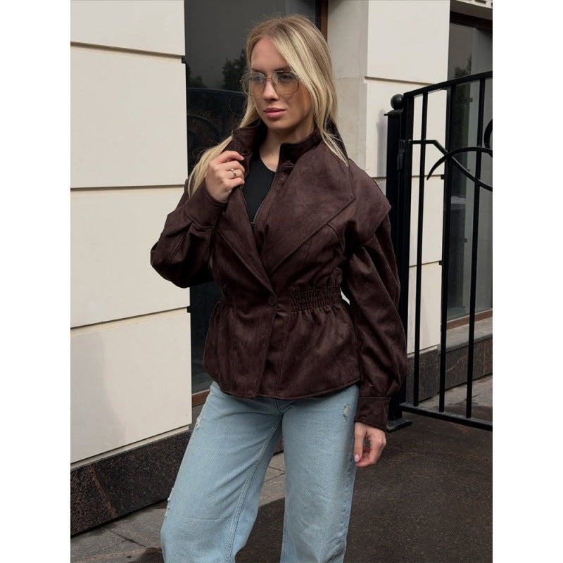 Womens Suede Lapel Jacket