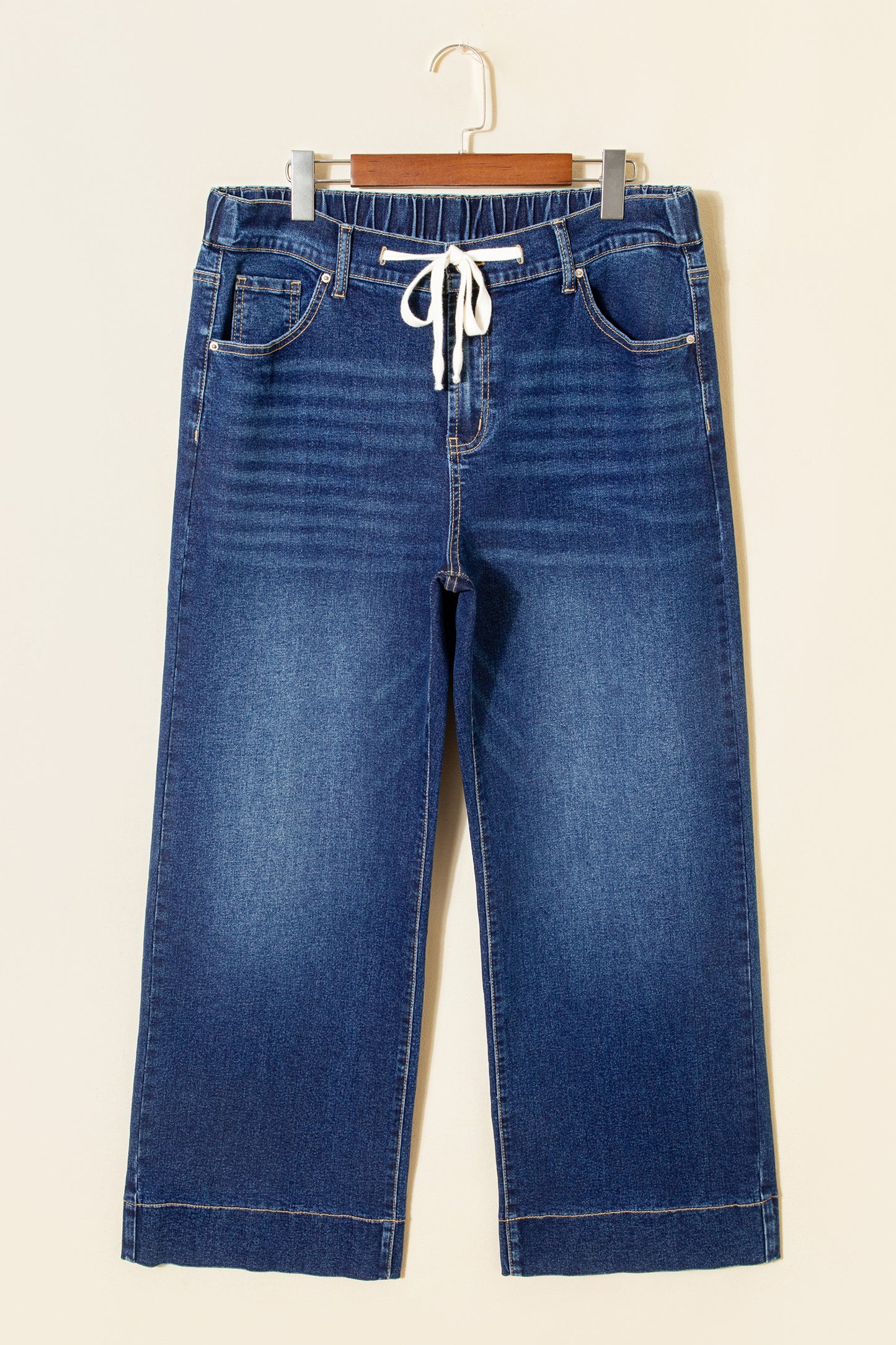 Jeans met acid wash-effect en vetersluiting plus size