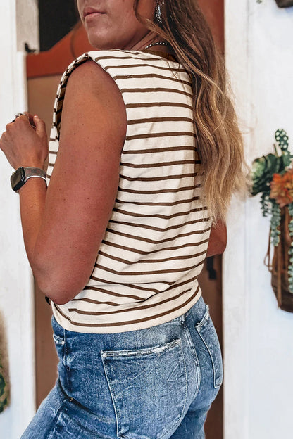 Gestreepte tanktop met ronde hals en losse afwerking