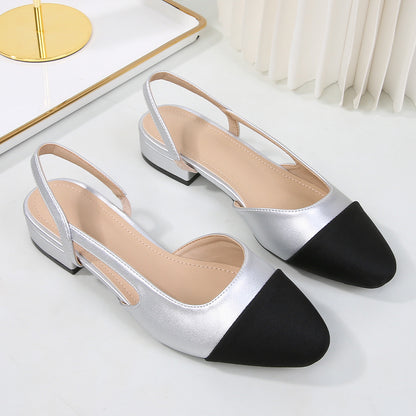 Womens Soft Leather Color Block Sandals with Square Toe