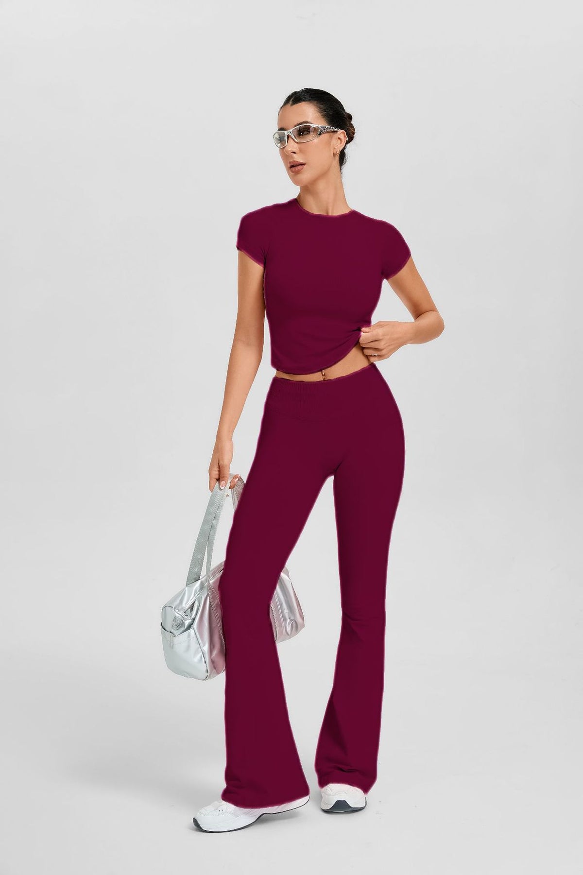 Women's Short Sleeve Flared Leg 2-Piece Yoga Set