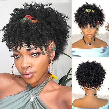 Women's Curly Headband Wig with Bangs