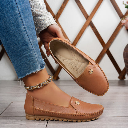 Effenkleurige retro platte loafers voor dames