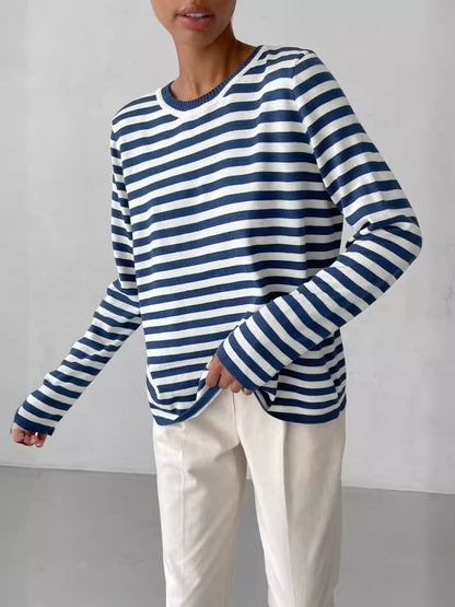 Striped Knitted Sweater Women Pullover Casual Long Sleeve