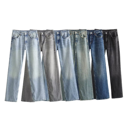 Jeans met hoge taille en rechte wijde pijpen voor dames