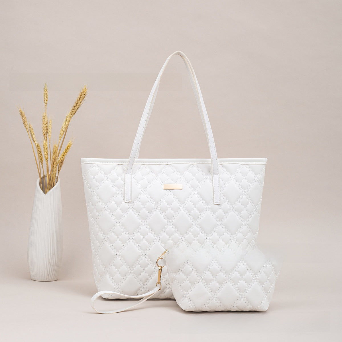 PU Embroidery Shoulder Tote Bag Set