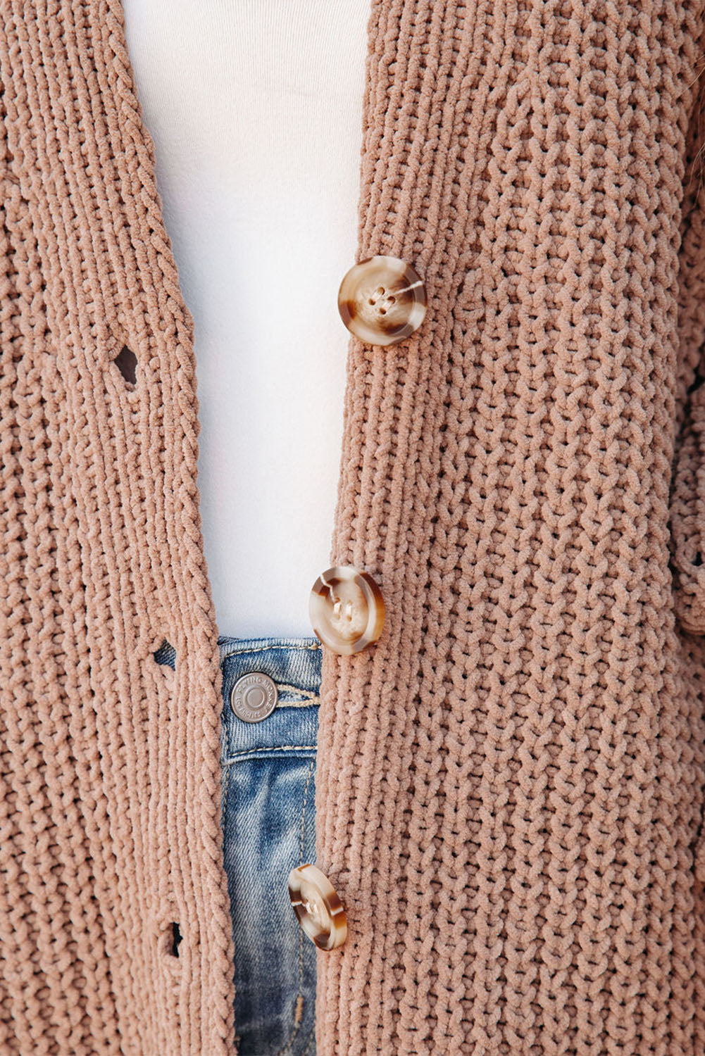 Gray Buttoned Front Drop Shoulder Knitted Cardigan