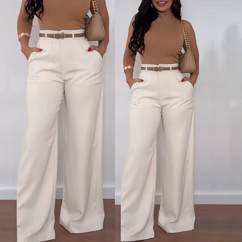Women's Spring Mid-High Waist Wide Leg Straight Formal Pants