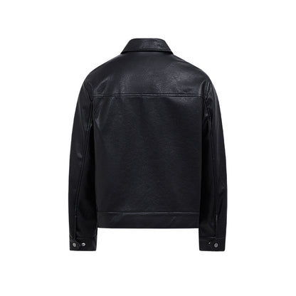 Mens PU Leather Casual Coat Turn-down Collar Outerwear