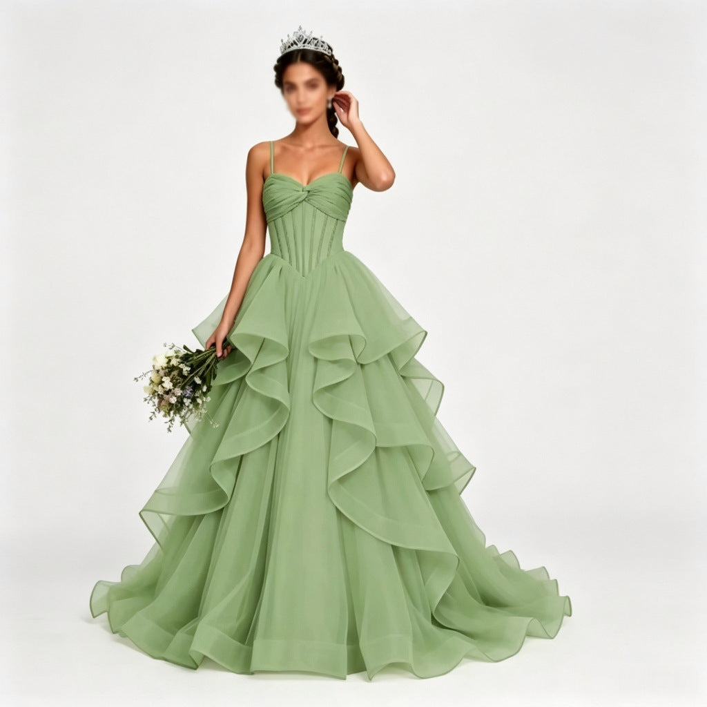 Green Strapless Evening Dress