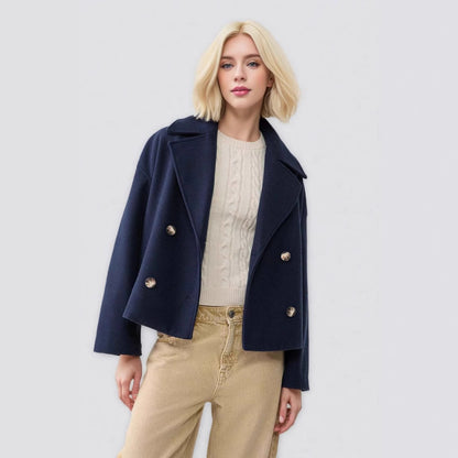Womens Double Breasted Wool Blend Coat