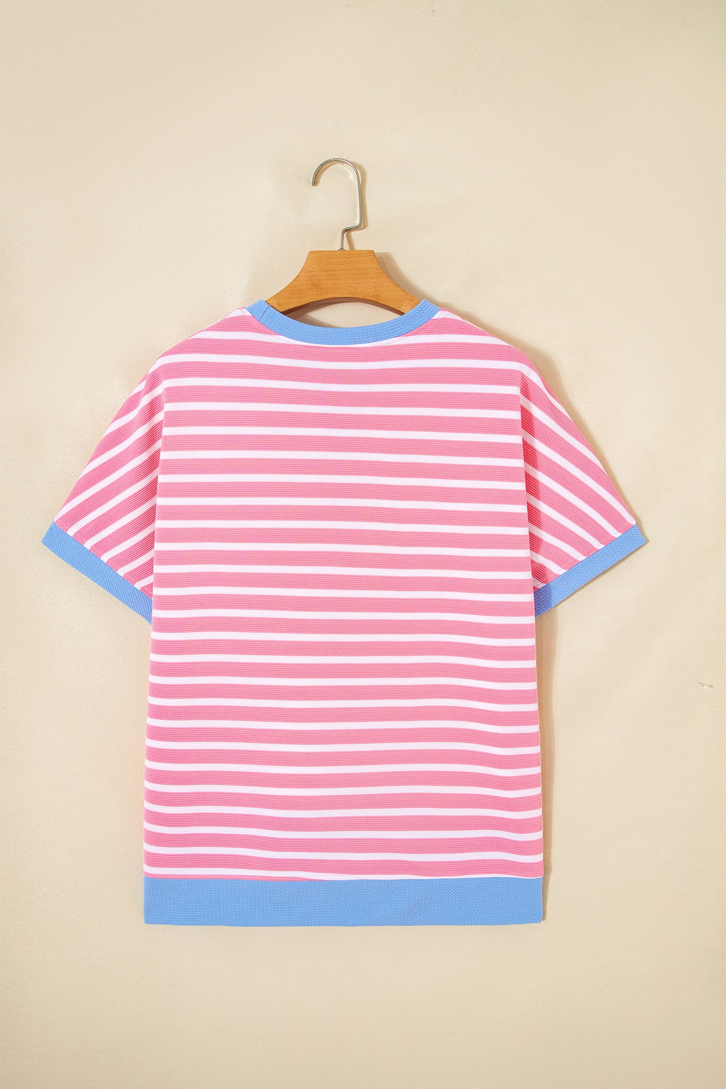 Gestreepte top met contrasterende bies losse korte mouwen en shorts