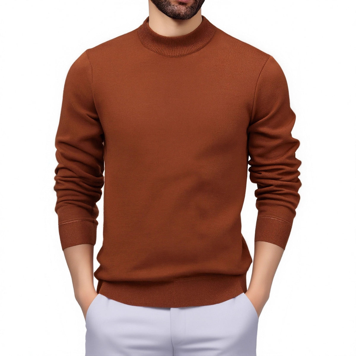 Men's Thickened Fleece-Lined Crew Neck Knit Sweater Autumn Winter