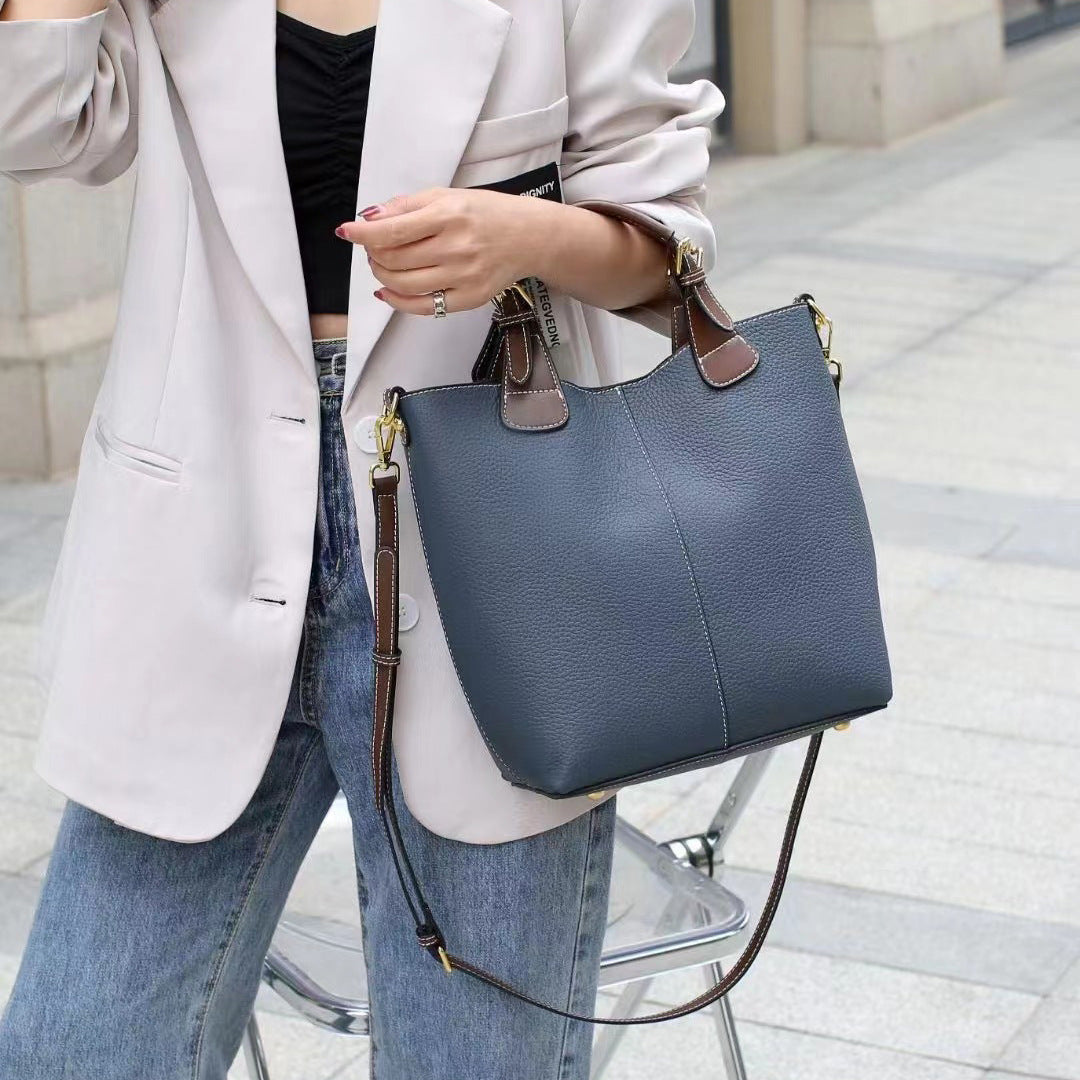 Women's Cowhide Bucket Tote Bag