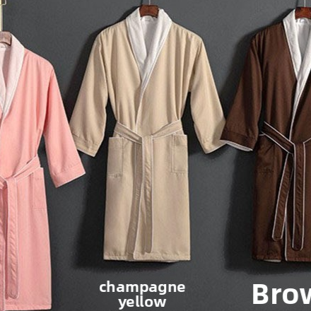 Unisex Long Hotel Bathrobe Double-Layer Gabardine
