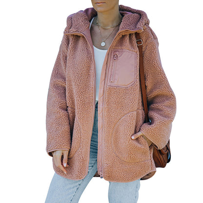 Effen kleur ritszak losse polar fleece jacket