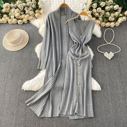 Elegant Knitted Shawl Jacket and Vest Dress Suit
