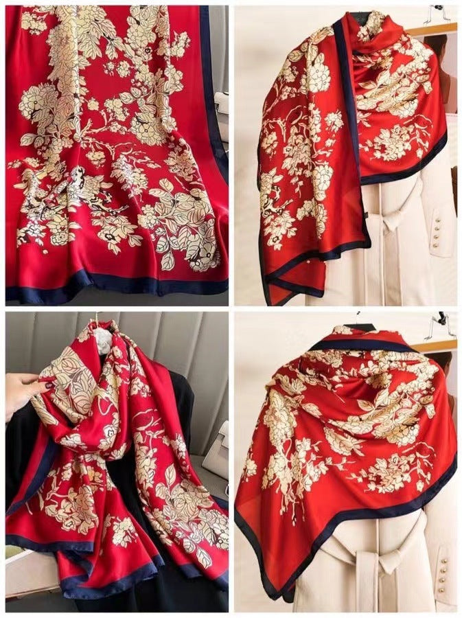 Women's Lijin Satin Scarf Floral Print Shawl