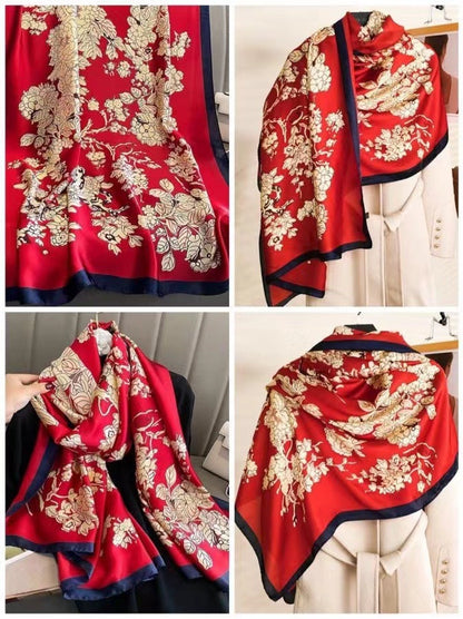 Women's Lijin Satin Scarf Floral Print Shawl