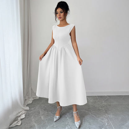 Effen kleur slanke taille midi- jurk met open rug