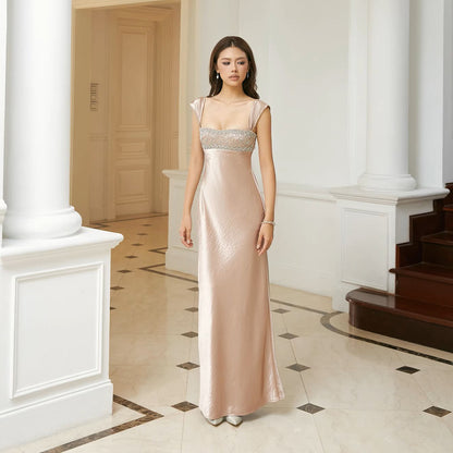 Elegant Rhinestone Backless Long Dress