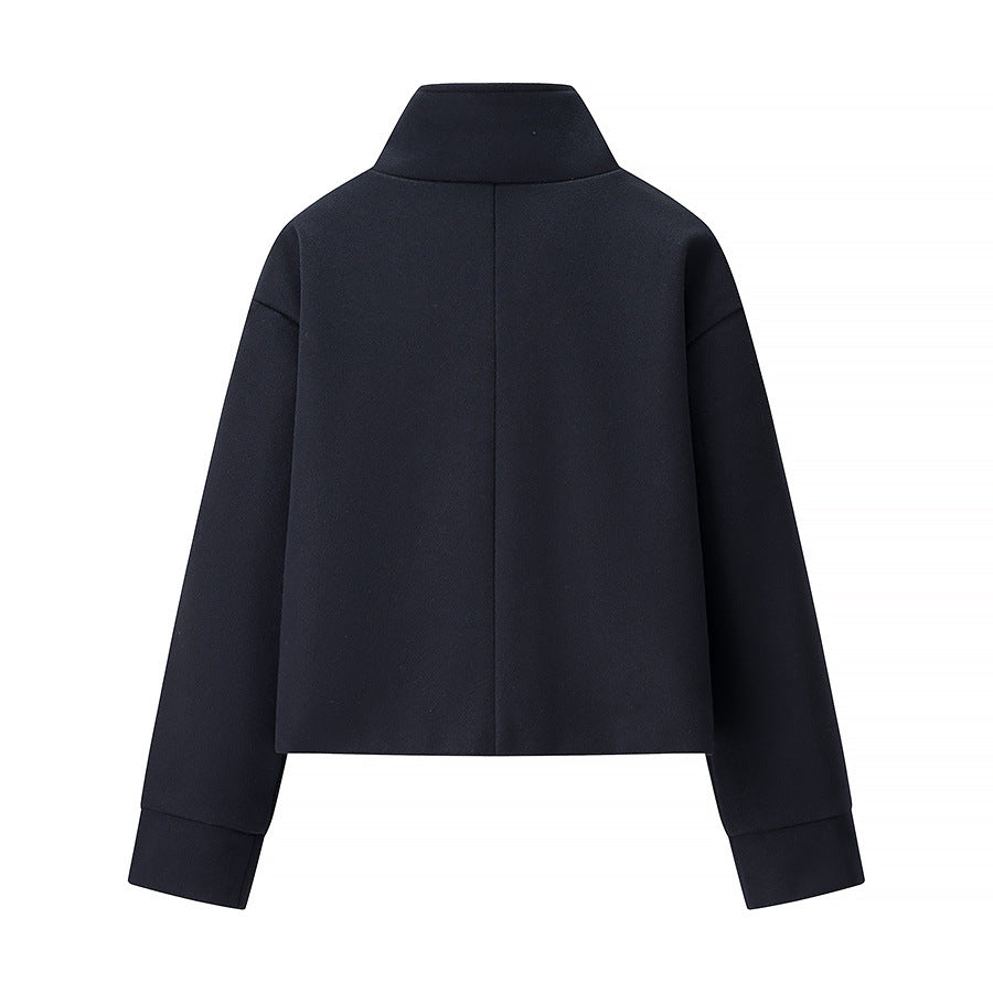 Short Stand-Collar Single-Breasted Elegant Woolen Coat
