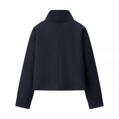 Short Stand-Collar Single-Breasted Elegant Woolen Coat