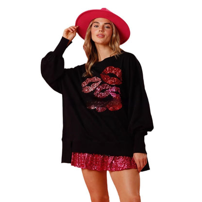 Valentijnsdag sweatshirt met pailletten en kusjes