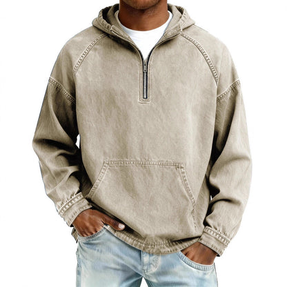 Mens Retro Half Zip Hooded Sweatshirt