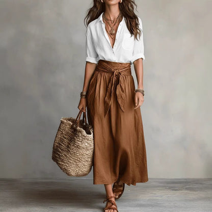 Women's Color-Block Skirt and Shirt Set