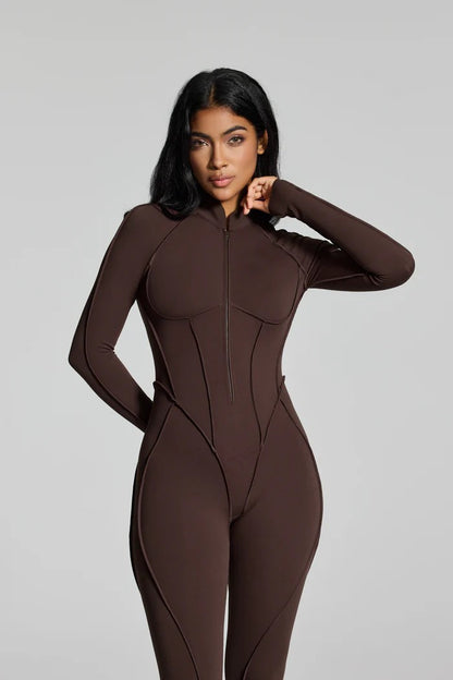 Yoga sports jumpsuit long sleeve zipper fitness suit for women