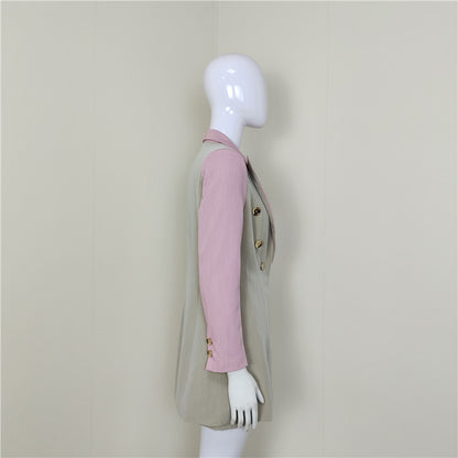 Diepe V-hals Dubbelrijs Blazer En Shorts Tweedelig Pak