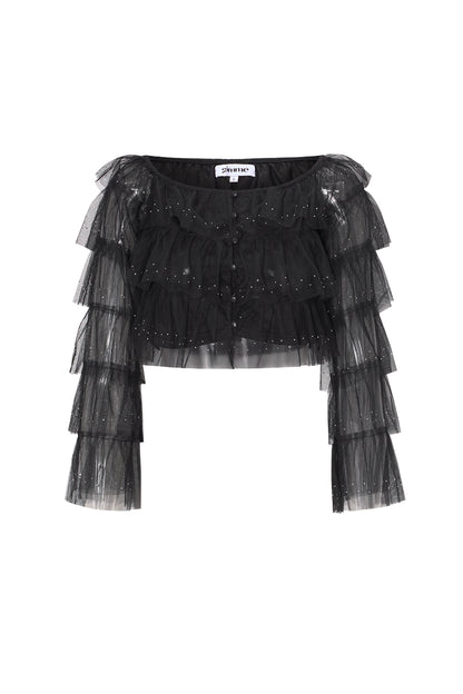 Festival sparkly top met ruches