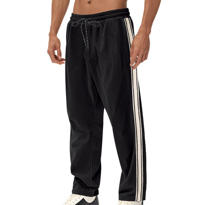 Men's Loose Fit Patchwork Corduroy Casual Pants with Drawstring