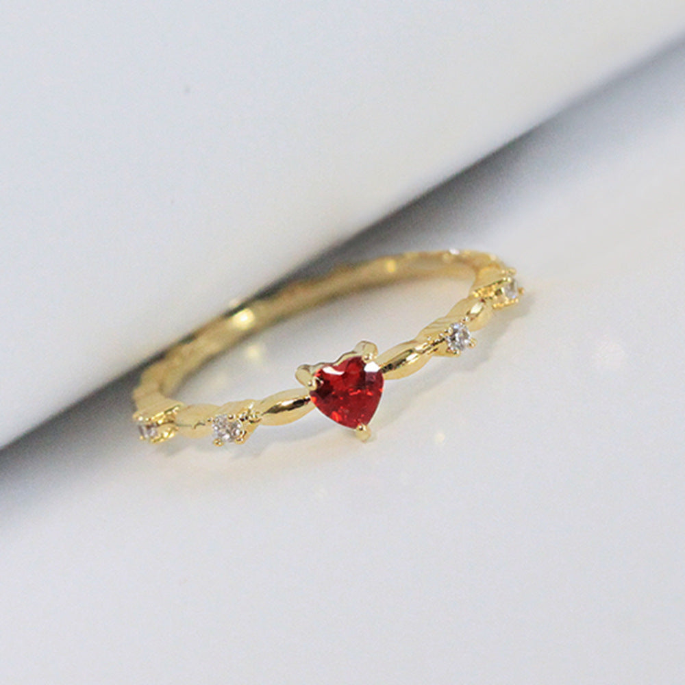 Copper Heart Ring with Red Zircon Inlay