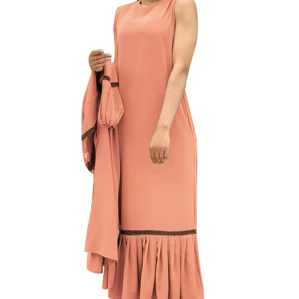 Effen kleur pailletten elegante Dubai jurk met vest