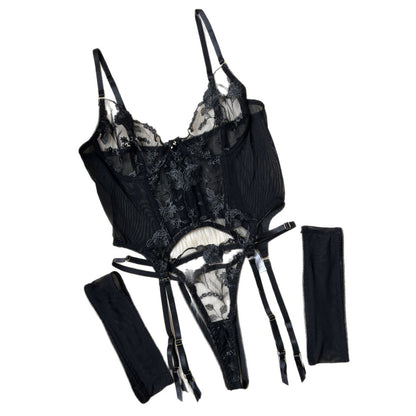 Lace Mesh Lingerie Four-Piece Set