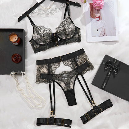 Sheer Lace Embroidery Bodycon Lingerie Set