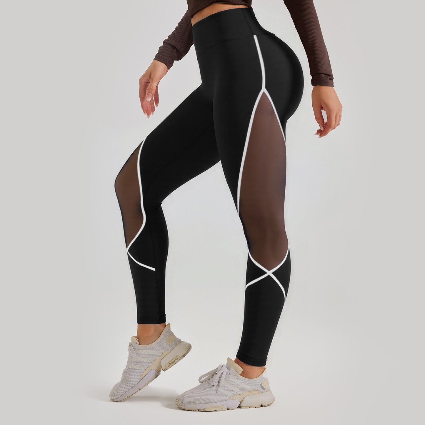 Dameskleurige mesh yogabroek met hoge taille