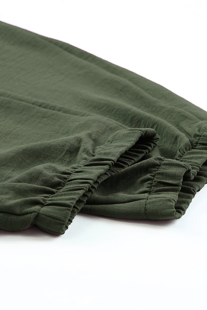 Groene effen casual broek met trekkoord zakken en elastische tailleband