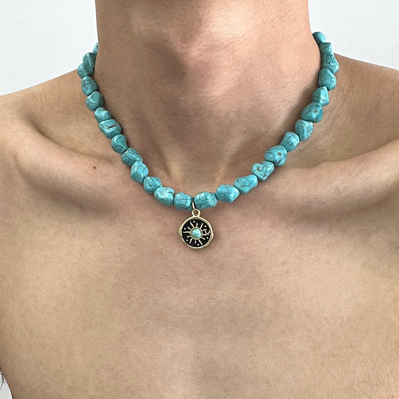 Retro Sunflower Turquoise Resin Necklace