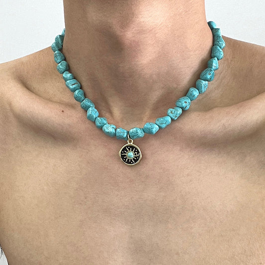 Retro Sunflower Turquoise Resin Necklace