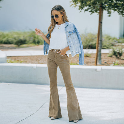 Dames denim hoge taille retro flared broek