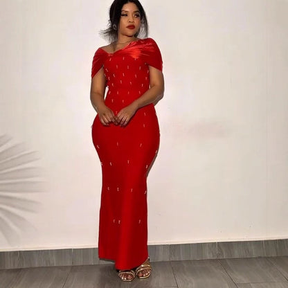 Elegant One-Shoulder Beaded Bodycon Dress for Women
